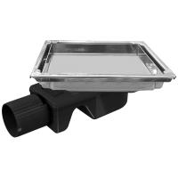 Трап квадратный душевой Bejert T-2 B715T215-11050-3 15х15 см с рамкой из нержавеющей стали, с горизонтальным выходом D50 мм, решетка под плитку (перевертыш)