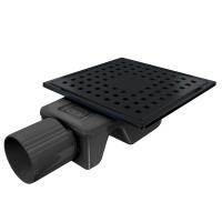 Трап квадратный душевой Bejert C-1 B715C115-13050-3 15х15 см черный с рамкой из нержавеющей стали, с горизонтальным выходом D50 мм, решетка черная