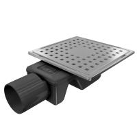 Трап квадратный душевой Bejert C-1 B715C110-11050-3 10х10 см с рамкой из нержавеющей стали, с горизонтальным выходом D50 мм, решетка хром