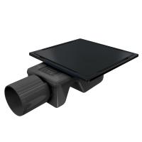 Трап квадратный душевой Bejert C-2 B715C215-13050-3 15х15 см черный с рамкой из нержавеющей стали, с горизонтальным выходом D50 мм, решетка под плитку (перевертыш), черная