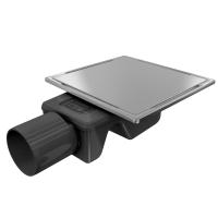 Трап квадратный душевой Bejert C-2 B715C215-11050-3 15х15 см с рамкой из нержавеющей стали, с горизонтальным выходом D50 мм, решетка под плитку (перевертыш)